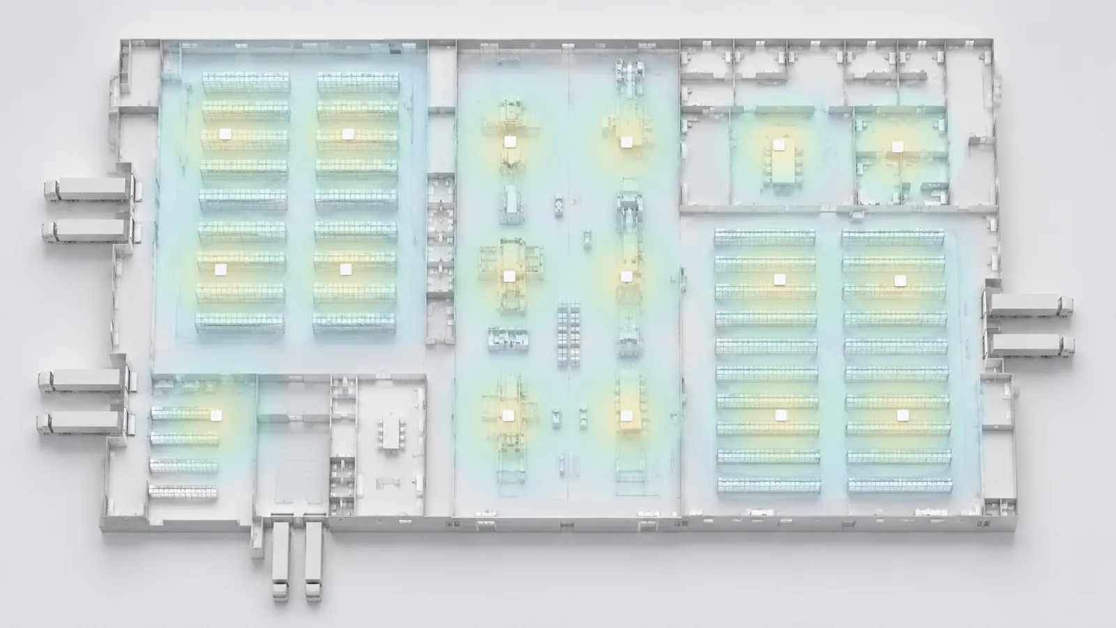 Example coverage design across a factory floorplan