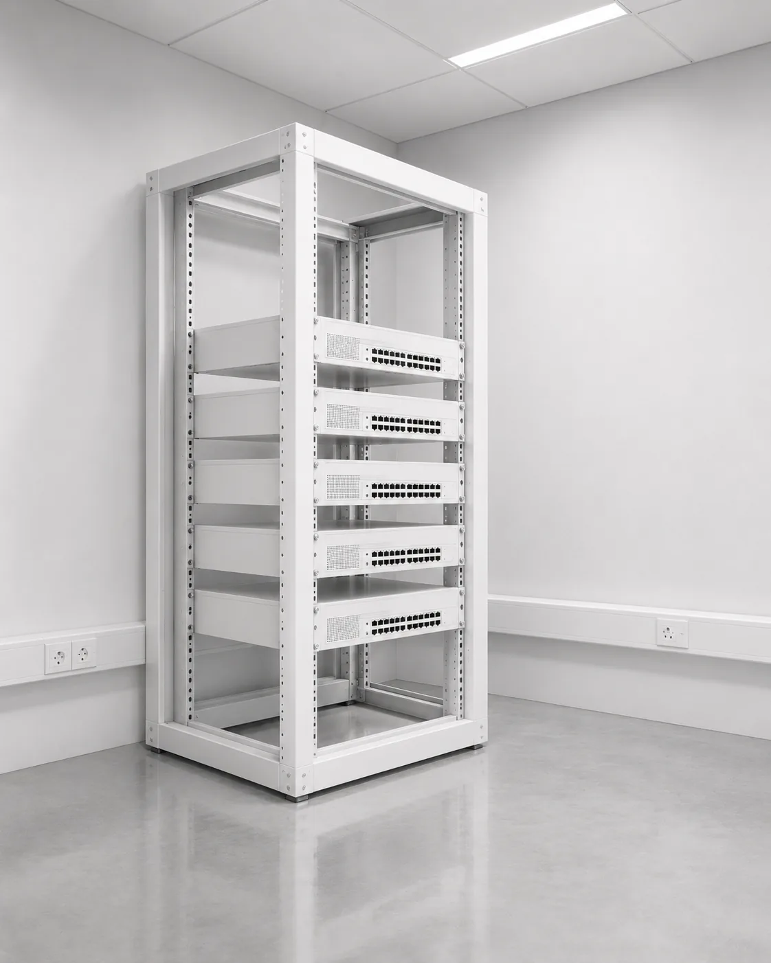 Server room corner with network rack