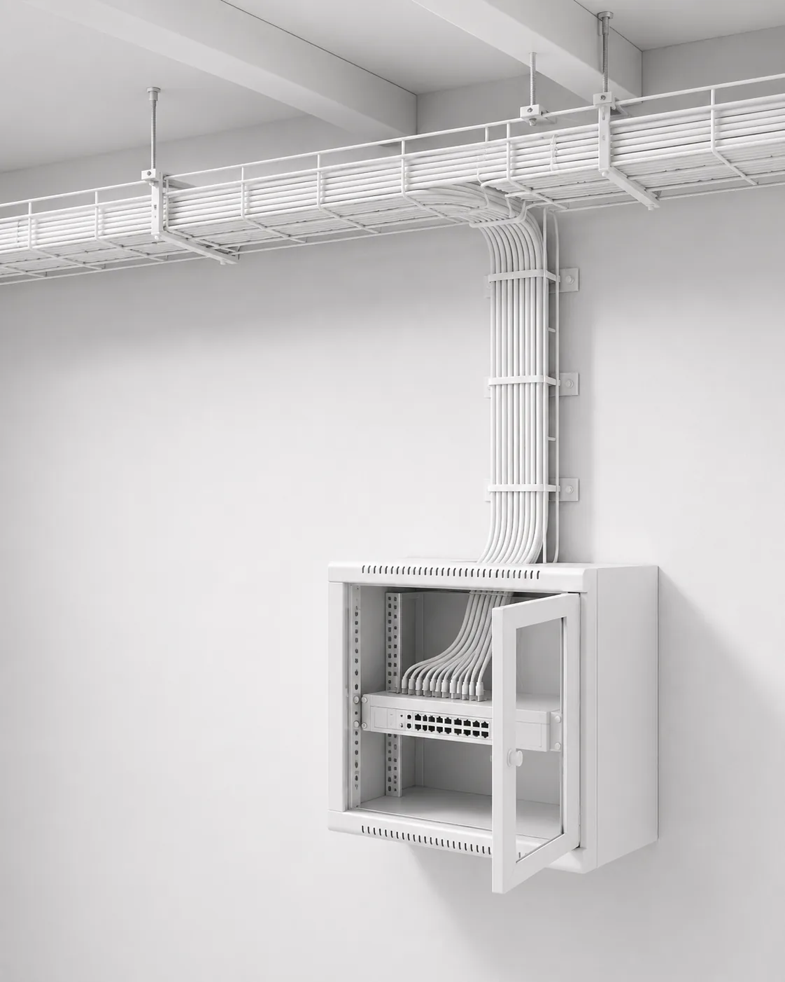 Structural cabling into a network cabinet